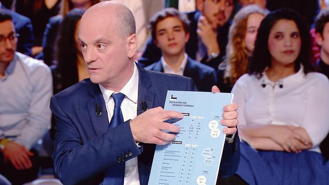 Jean-Michel Blanquer présentant à l'aide d'un panneau la réforme du Bac lors de l'Emission Politique ©Capture d'écran France 2