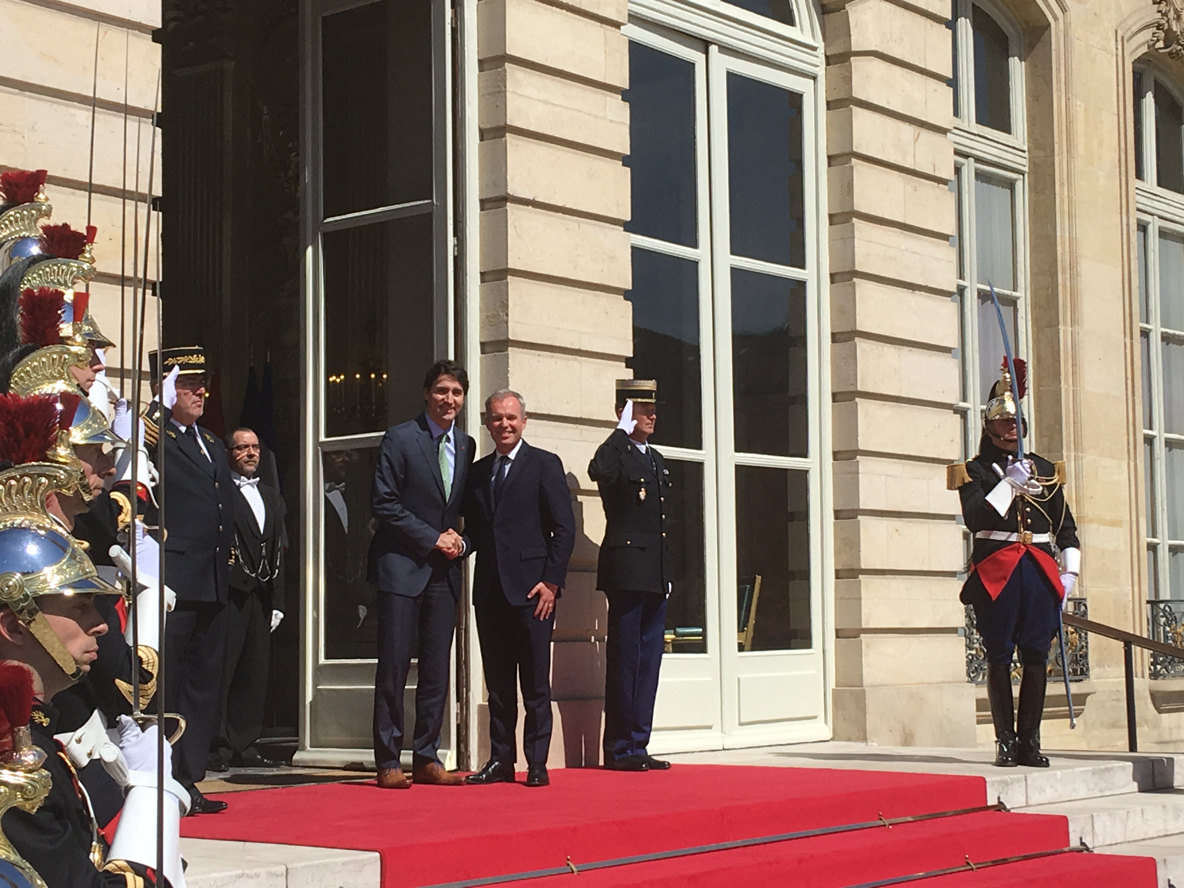 Justin Trudeau au Palais Bourbon, en compagnie du président de l'Assemblée Nationale, François de Rugy.