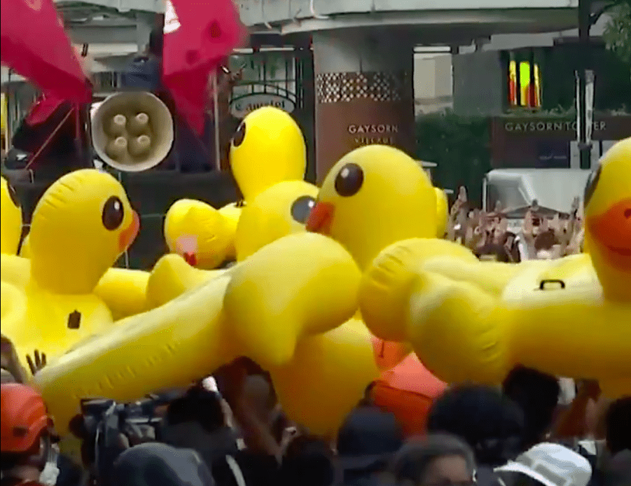 Des canards en plastique manifestent en Thaïlande