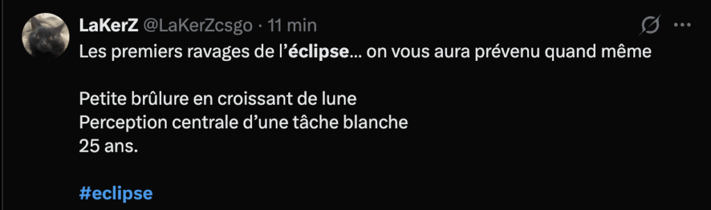 Tweet éclipse, patient à mal aux yeux