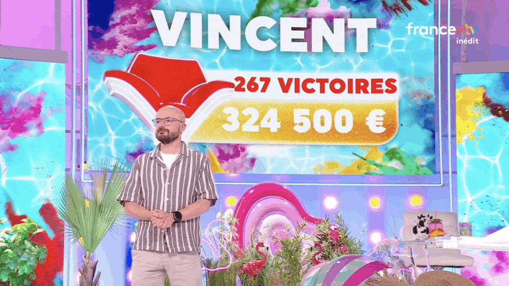 Vincent devant l'écran de ses gains dans Tout le monde veut prendre sa place