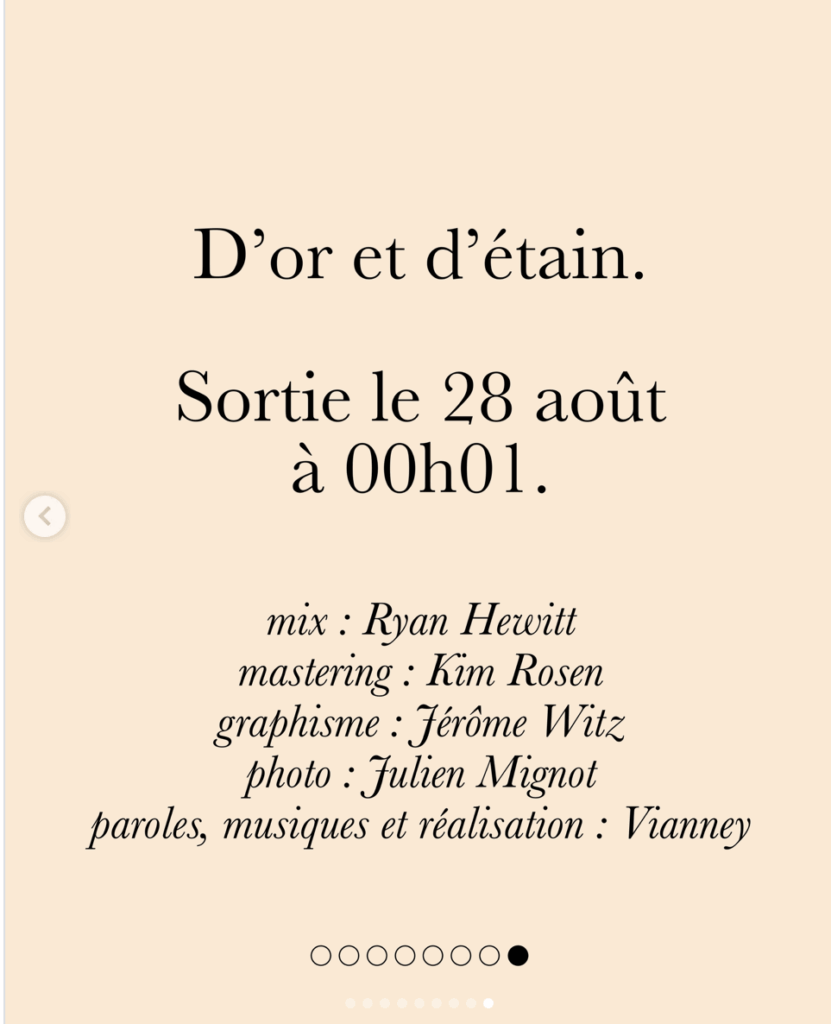 Post Instagram sortie nouveau titre et nouvel album de vianney